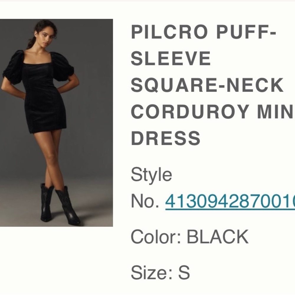 Pilcro Black Corduroy Mini Dress with Puff Sleeves